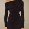 Alessandra Long Sleeve Wrap Bodycon Mini Dress - Classic Black