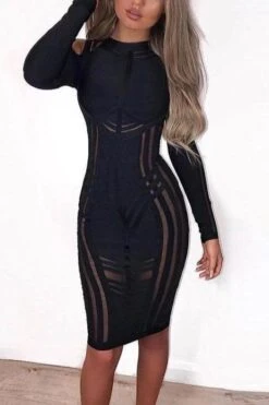 Amelia Long Sleeve Bandage Dress - Classic Black -Bodycon Collection Shop amelia long sleeve bandage dress classic black bodycon collection usa aus 28520164589647