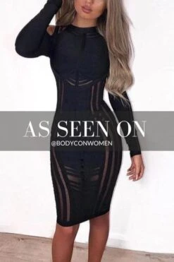 Amelia Long Sleeve Bandage Dress - Classic Black -Bodycon Collection Shop amelia long sleeve bandage dress classic black bodycon collection usa aus 39831358832858
