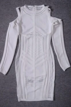 Amelia Long Sleeve Bandage Dress - White Pearl -Bodycon Collection Shop amelia long sleeve bandage dress pearl white bodycon collection usa aus 28063411044431