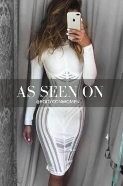 Amelia Long Sleeve Bandage Dress - White Pearl -Bodycon Collection Shop amelia long sleeve bandage dress pearl white bodycon collection usa aus 39831358963930