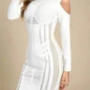 Amelia Long Sleeve Bandage Dress - White Pearl -Bodycon Collection Shop amelia long sleeve bandage dress pearl white bodycon collection usa aus 40477345317082