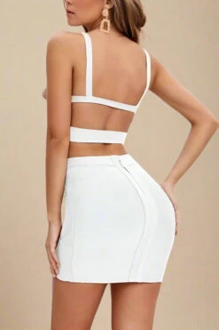 Ang Bandage Crop Top - White Pearl -Bodycon Collection Shop ang bandage crop top pearl white bodycon collection usa aus 42414099529946