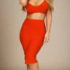 Ang Bandage Top And Knee Length Skirt Outfit Set - Lipstick Red