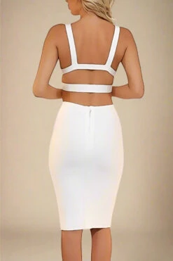 Ang Bandage Top And Knee Length Skirt Outfit Set - White Pearl -Bodycon Collection Shop ang bandage top and knee length skirt set pearl white bodycon collection usa aus 36679850295514
