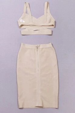 Ang Bandage Top And Knee Length Skirt Outfit Set - White Pearl -Bodycon Collection Shop ang bandage top and knee length skirt set pearl white bodycon collection usa aus 41693712941274