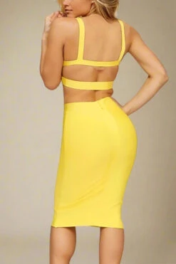 Ang Bandage Top And Knee Length Skirt Outfit Set - Sun Yellow -Bodycon Collection Shop ang bandage top and knee length skirt set sun yellow bodycon collection usa aus 36679831584986