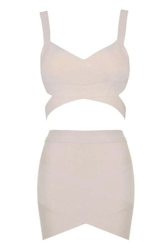 Ang Bandage Top And Mini Skirt Outfit Set - Cream 4 Ang Bandage Top And Mini Skirt Outfit Set - Cream - Image 2