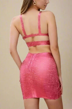 Ang Bandage Top And Mini Metallic Skirt Outfit Set - Hot Pink -Bodycon Collection Shop ang bandage top and mini skirt set metallic pink bodycon collection usa aus 41399206543578