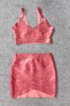 Ang Bandage Top And Mini Metallic Skirt Outfit Set - Hot Pink -Bodycon Collection Shop ang bandage top and mini skirt set metallic pink bodycon collection usa aus 41399208706266