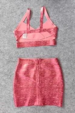 Ang Bandage Top And Mini Metallic Skirt Outfit Set - Hot Pink -Bodycon Collection Shop ang bandage top and mini skirt set metallic pink bodycon collection usa aus 41399208739034