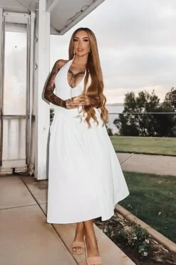 Austen Bodycon Midi Dress - White Pearl -Bodycon Collection Shop austen bodycon midi dress pearl white bodycon collection usa aus 44094597660890