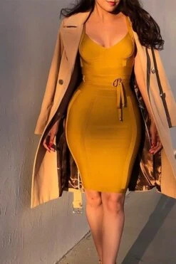 Bek Bandage Dress - Mustard Yellow -Bodycon Collection Shop bek bandage dress mustard yellow bodycon collection usa aus 28526276247631