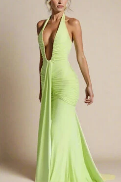 Bella Bodycon Wrap Maxi Dress - Neon Green