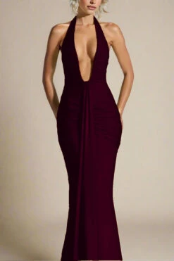 Bella Bodycon Wrap Maxi Dress - Red Wine