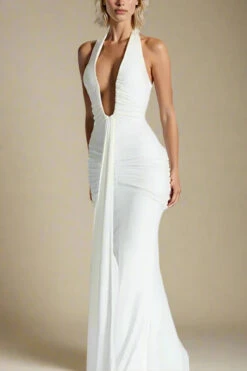 Bella Bodycon Wrap Maxi Dress - White Pearl
