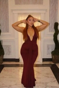 Bella Bodycon Wrap Maxi Dress - Red Wine -Bodycon Collection Shop bella bodycon wrap maxi dress white pearl bodycon collection usa aus 1176752187 1