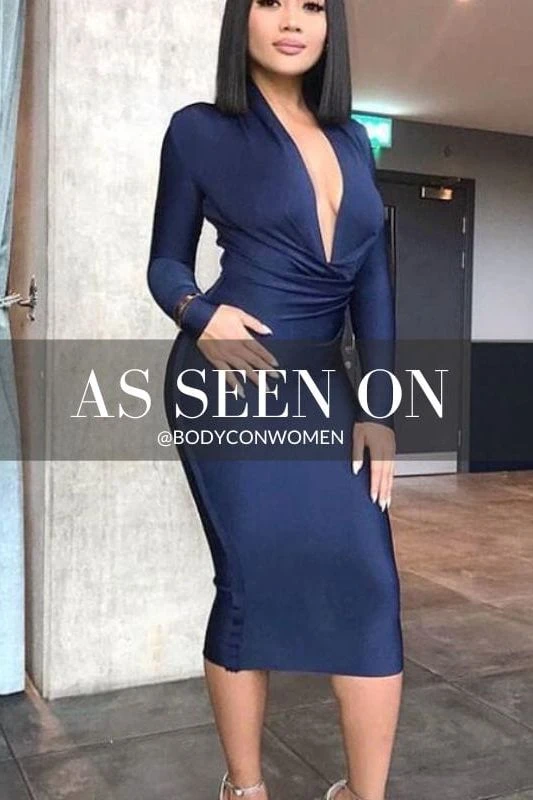 Blaire Long Sleeve Bandage Dress - Navy Blue 10 Blaire Long Sleeve Bandage Dress - Navy Blue - Image 8