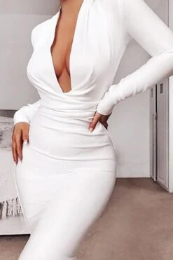 Blaire Long Sleeve Bandage Dress - White Pearl -Bodycon Collection Shop blaire long sleeve bandage dress pearl white bodycon collection usa aus 28525875593295