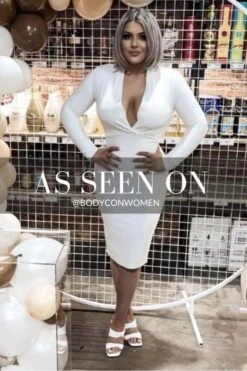 Blaire Long Sleeve Bandage Dress - White Pearl -Bodycon Collection Shop blaire long sleeve bandage dress pearl white bodycon collection usa aus 39831330062554
