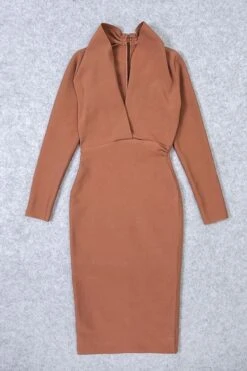Blaire Long Sleeve Bandage Dress - Tan Brown -Bodycon Collection Shop blaire long sleeve bandage dress tan brown bodycon collection usa aus 39009084899546