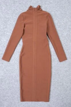 Blaire Long Sleeve Bandage Dress - Tan Brown -Bodycon Collection Shop blaire long sleeve bandage dress tan brown bodycon collection usa aus 39009085915354