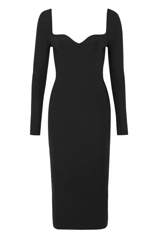Blanche Long Sleeve Bandage Midi Dress - Classic Black 4 Blanche Long Sleeve Bandage Midi Dress - Classic Black - Image 2