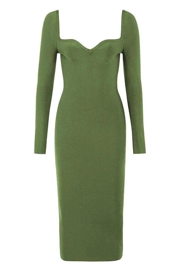 Blanche Long Sleeve Bandage Midi Dress - Olive Green 4 Blanche Long Sleeve Bandage Midi Dress - Olive Green - Image 2