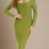 Blanche Long Sleeve Bandage Midi Dress - Olive Green