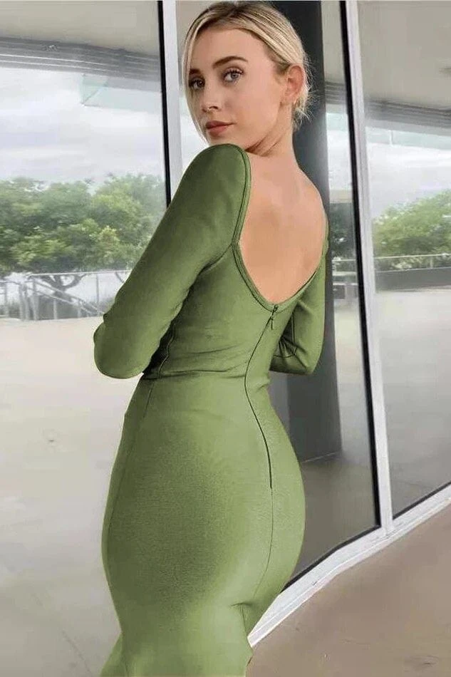 Blanche Long Sleeve Bandage Midi Dress - Olive Green 7 Blanche Long Sleeve Bandage Midi Dress - Olive Green - Image 5