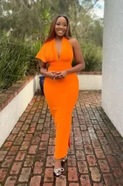 Blake Bandage Maxi Dress - Apricot Orange -Bodycon Collection Shop bodycon collection blake bandage maxi dress apricot orange womens dresses and apparel online 40552793407706