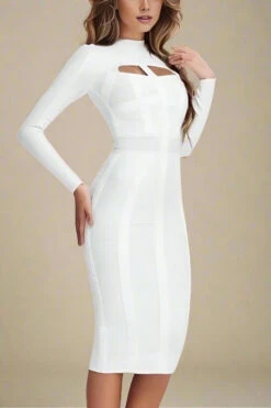 Brooke Long Sleeve Bandage Dress - White Pearl