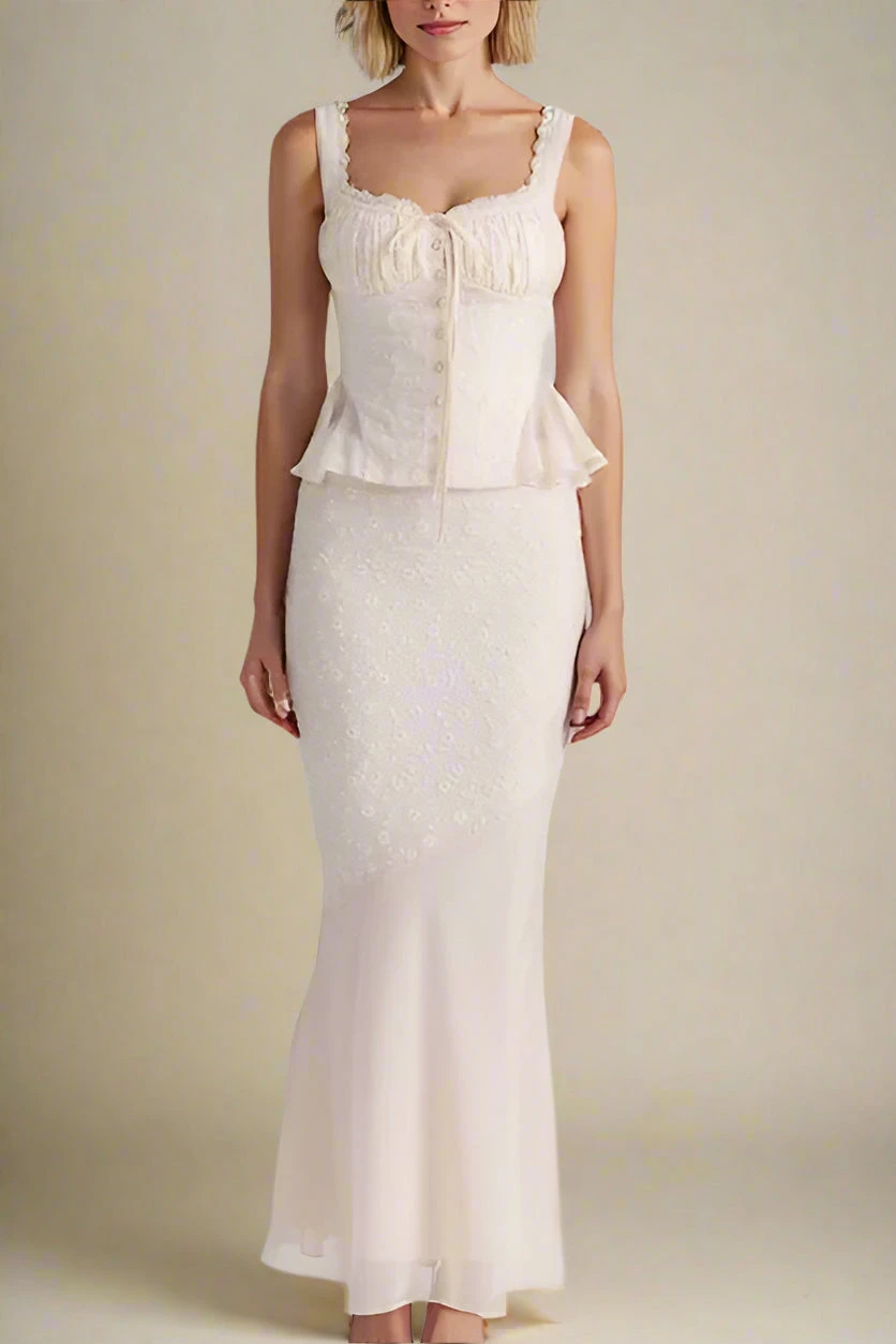 Cali Top And Maxi Skirt Set - Ivory White 3 Cali Top And Maxi Skirt Set - Ivory White
