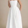 Capri Strapless Midi Dress - White Pearl