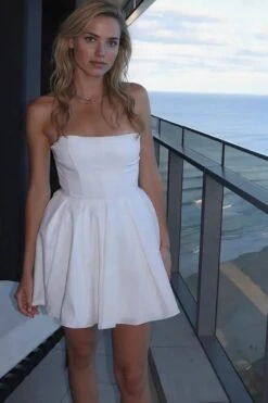 Capri Strapless Mini Dress - White Pearl -Bodycon Collection Shop capri bodycon strapless mini dress pearl white bodycon collection usa aus 1146577529