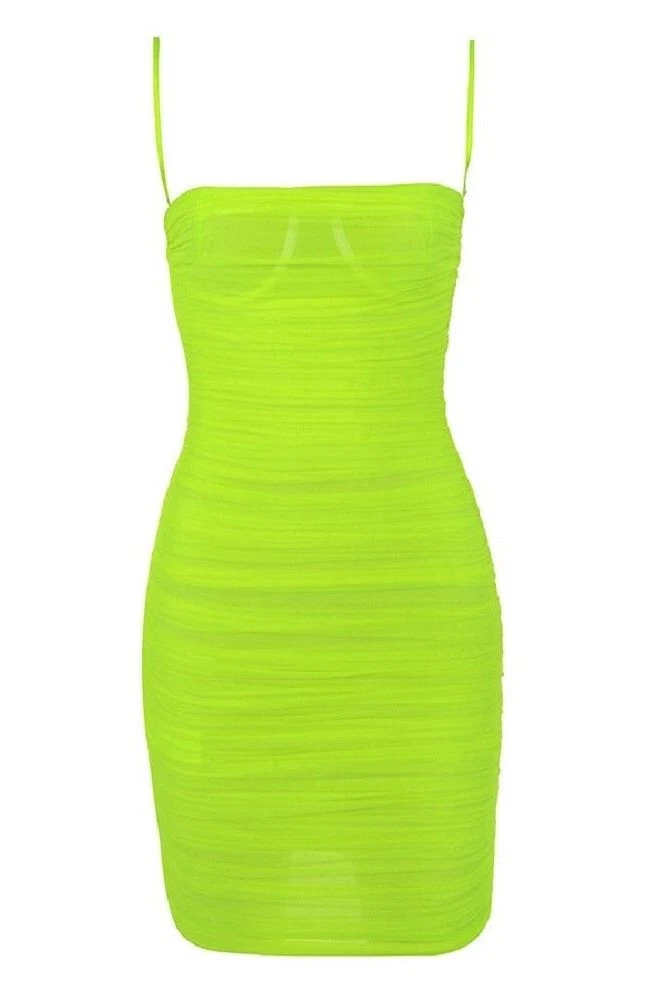 Cassie Bodycon Wrap Mini Dress - Neon Green 4 Cassie Bodycon Wrap Mini Dress - Neon Green - Image 2