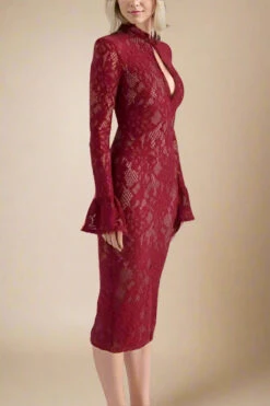 Charlotte Long Sleeve Bodycon Midi Dress - Chilli Red -Bodycon Collection Shop charlotte long sleeve bodycon midi dress chilli red bodycon collection usa aus 1171105622