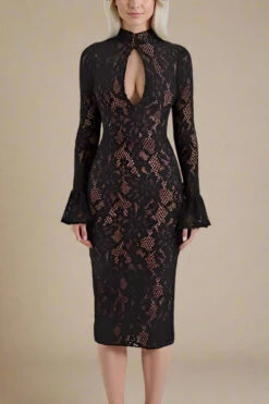 Charlotte Long Sleeve Bodycon Midi Dress - Classic Black -Bodycon Collection Shop charlotte long sleeve bodycon midi dress classic black bodycon collection usa aus 1147271836