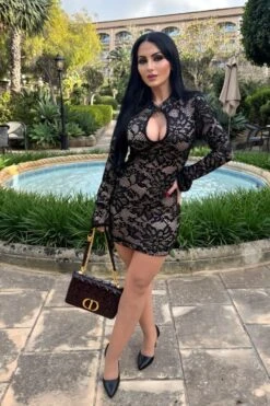 Charlotte Long Sleeve Bodycon Mini Dress - Cream -Bodycon Collection Shop charlotte long sleeve bodycon mini dress classic black bodycon collection usa aus 1153005910 1