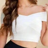 Cindy Bandage Off Shoulder Crop Top - White Pearl