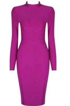 Dee Long Sleeve Bandage Dress - Neon Purple -Bodycon Collection Shop dee long sleeve bandage dress neon purple bodycon collection usa aus 28029113368655