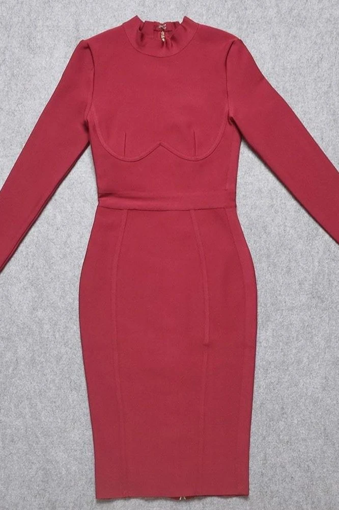Dee Long Sleeve Bandage Dress - Red Wine 10 Dee Long Sleeve Bandage Dress - Red Wine - Image 8