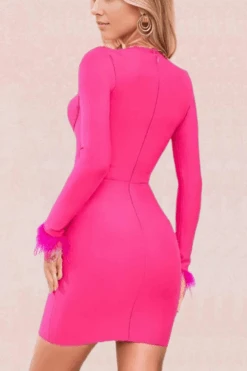 Erin Long Sleeve Bandage Mini Dress - Hot Pink -Bodycon Collection Shop erin long sleeve mini dress hot pink bodycon collection usa aus 40671136383194