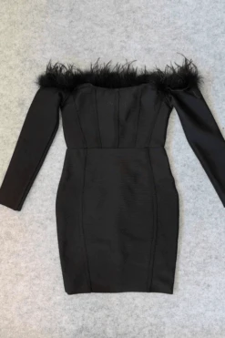 Erin Long Sleeve Off Shoulder Bandage Mini Dress - Classic Black -Bodycon Collection Shop erin long sleeve off shoulder bodycon mini dress classic black bodycon collection usa aus 40706668298458