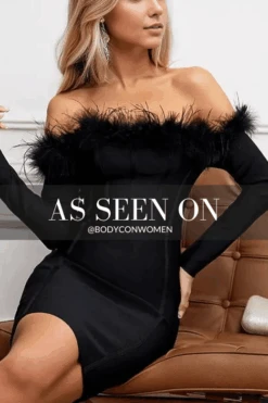 Erin Long Sleeve Off Shoulder Bandage Mini Dress - Classic Black -Bodycon Collection Shop erin long sleeve off shoulder bodycon mini dress classic black bodycon collection usa aus 40706668593370