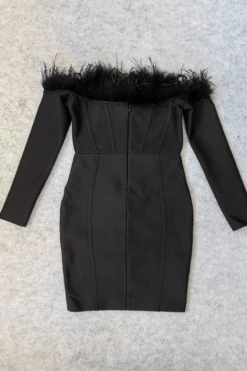 Erin Long Sleeve Off Shoulder Bandage Mini Dress - Classic Black -Bodycon Collection Shop erin long sleeve off shoulder bodycon mini dress classic black bodycon collection usa aus 40706668626138