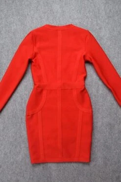 Eva Long Sleeve Bandage Mini Dress - Lipstick Red -Bodycon Collection Shop eva long sleeve bandage mini dress lipstick red bodycon collection usa aus 28535251763279