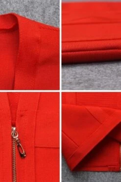 Eva Long Sleeve Bandage Mini Dress - Lipstick Red -Bodycon Collection Shop eva long sleeve bandage mini dress lipstick red bodycon collection usa aus 28535256121423