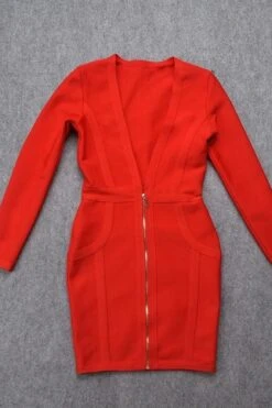 Eva Long Sleeve Bandage Mini Dress - Lipstick Red -Bodycon Collection Shop eva long sleeve bandage mini dress lipstick red bodycon collection usa aus 28535257202767