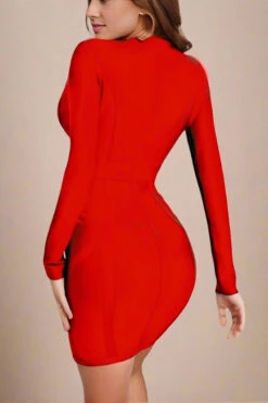 Eva Long Sleeve Bandage Mini Dress - Lipstick Red -Bodycon Collection Shop eva long sleeve bandage mini dress lipstick red bodycon collection usa aus 36279948247258